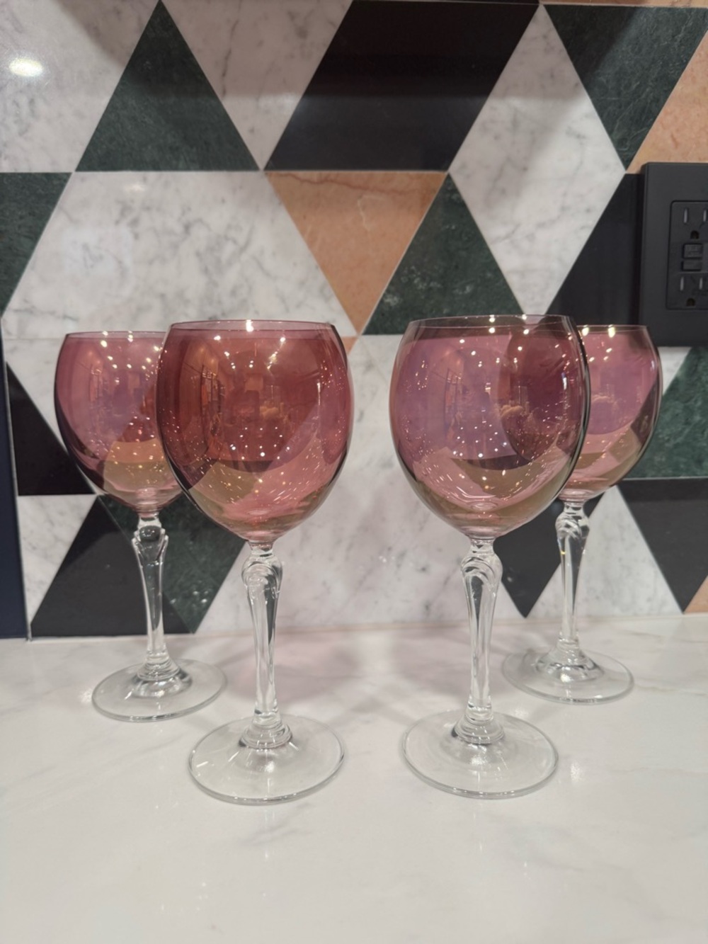 Vintage Colony Bijoux Pink Iridescent Wine Glasses Set of 4